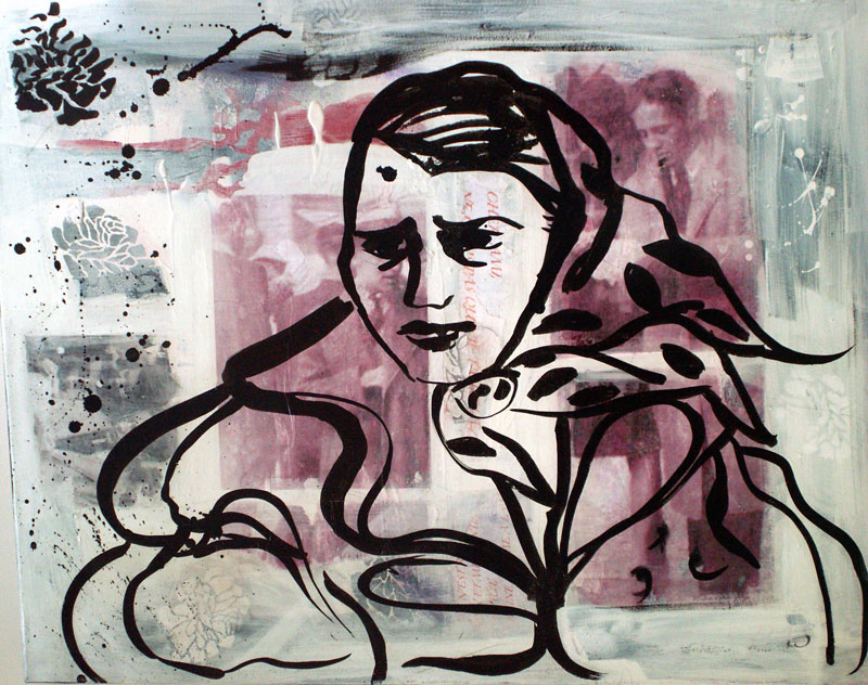 Transfert sur toile et encre .